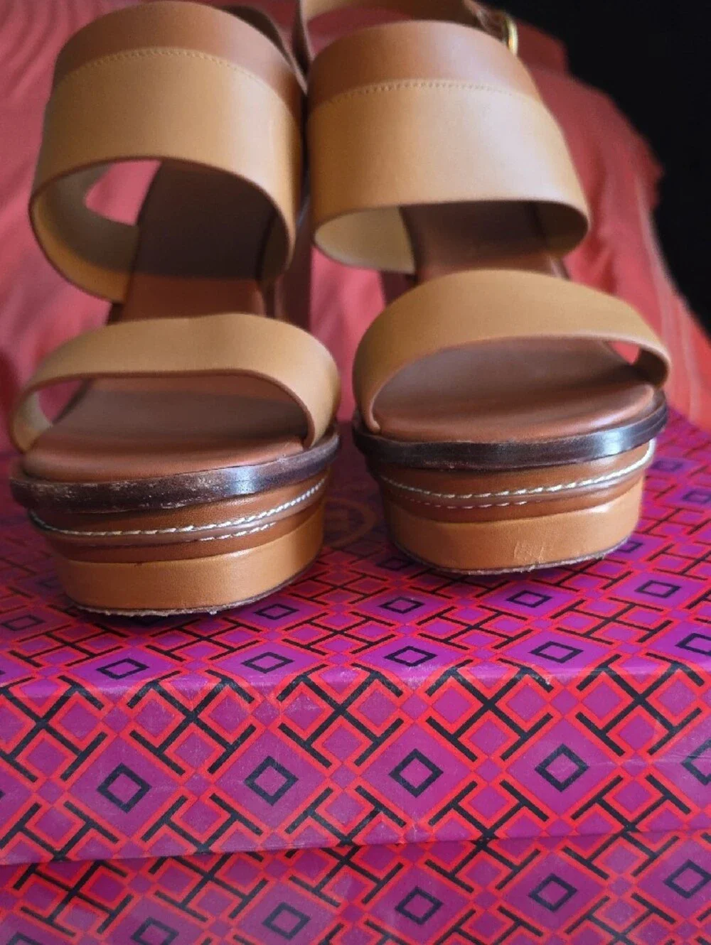 Tory Burch ~SELBY 120mm Selby Wedge Sandals Brown Camel Leather